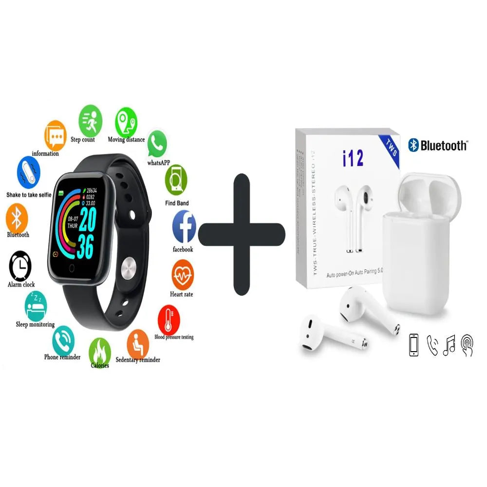 Reloj Inteligente Y68 D20 Pro + Audifonos Bluetooth I12