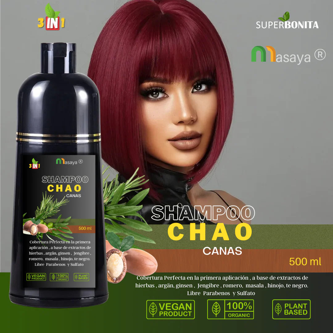 🖤 Shampoo CHAO CANAS® 3 en 1 – Cobertura de Canas al Instante